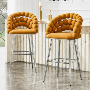 English Elm Bubble Cloud Velvet Counter Stools Set of 2 with Sculpted Back for Kitchen Island Bar Orange Chrome W3875P462105