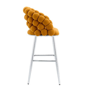 English Elm Bubble Cloud Velvet Counter Stools Set of 2 with Sculpted Back for Kitchen Island Bar Orange Chrome W3875P462105