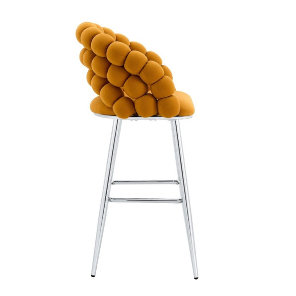 English Elm Bubble Cloud Velvet Counter Stools Set of 2 with Sculpted Back for Kitchen Island Bar Orange Chrome W3875P462105