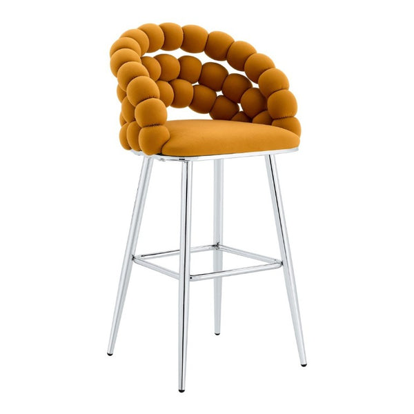 English Elm Bubble Cloud Velvet Counter Stools Set of 2 with Sculpted Back for Kitchen Island Bar Orange Chrome W3875P462105