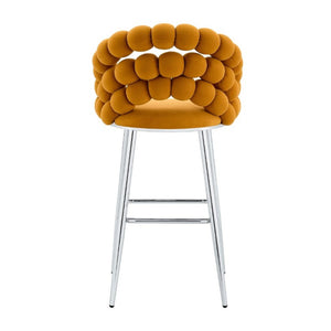 English Elm Bubble Cloud Velvet Counter Stools Set of 2 with Sculpted Back for Kitchen Island Bar Orange Chrome W3875P462105