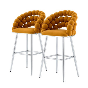 English Elm Bubble Cloud Velvet Counter Stools Set of 2 with Sculpted Back for Kitchen Island Bar Orange Chrome W3875P462105