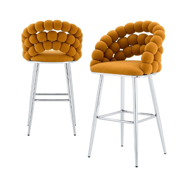 English Elm Bubble Cloud Velvet Counter Stools Set of 2 with Sculpted Back for Kitchen Island Bar Orange Chrome W3875P462105