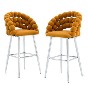 English Elm Bubble Cloud Velvet Counter Stools Set of 2 with Sculpted Back for Kitchen Island Bar Orange Chrome W3875P462105