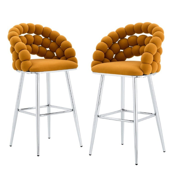 English Elm Bubble Cloud Velvet Counter Stools Set of 2 with Sculpted Back for Kitchen Island Bar Orange Chrome W3875P462105