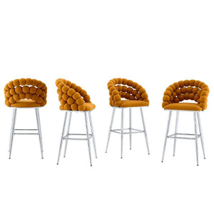 English Elm Bubble Cloud Velvet Counter Stools Set of 2 with Sculpted Back for Kitchen Island Bar Orange Chrome W3875P462105