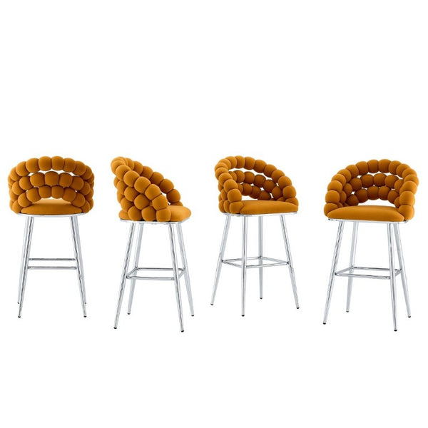 English Elm Bubble Cloud Velvet Counter Stools Set of 2 with Sculpted Back for Kitchen Island Bar Orange Chrome W3875P462105