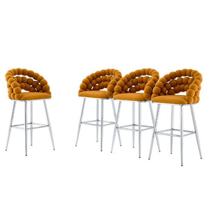 English Elm Bubble Cloud Velvet Counter Stools Set of 2 with Sculpted Back for Kitchen Island Bar Orange Chrome W3875P462105