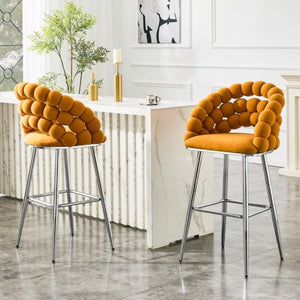English Elm Bubble Cloud Velvet Counter Stools Set of 2 with Sculpted Back for Kitchen Island Bar Orange Chrome W3875P462105