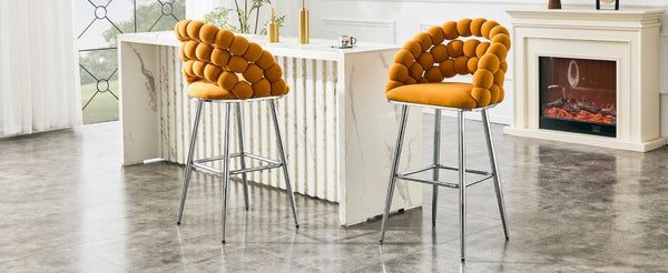 English Elm Bubble Cloud Velvet Counter Stools Set of 2 with Sculpted Back for Kitchen Island Bar Orange Chrome W3875P462105