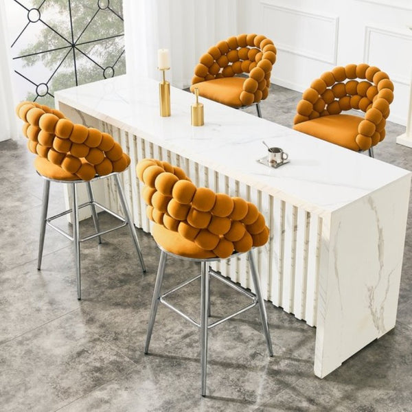 English Elm Bubble Cloud Velvet Counter Stools Set of 2 with Sculpted Back for Kitchen Island Bar Orange Chrome W3875P462105