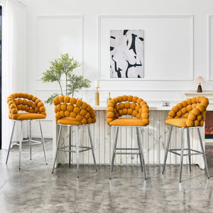 English Elm Bubble Cloud Velvet Counter Stools Set of 2 with Sculpted Back for Kitchen Island Bar Orange Chrome W3875P462105