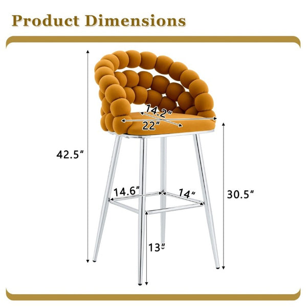 English Elm Bubble Cloud Velvet Counter Stools Set of 2 with Sculpted Back for Kitchen Island Bar Orange Chrome W3875P462105