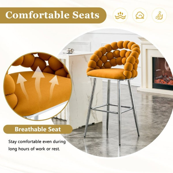 English Elm Bubble Cloud Velvet Counter Stools Set of 2 with Sculpted Back for Kitchen Island Bar Orange Chrome W3875P462105