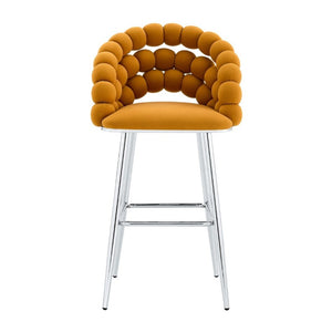 English Elm Bubble Cloud Velvet Counter Stools Set of 2 with Sculpted Back for Kitchen Island Bar Orange Chrome W3875P462105