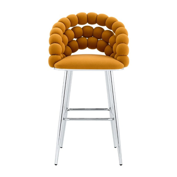 English Elm Bubble Cloud Velvet Counter Stools Set of 2 with Sculpted Back for Kitchen Island Bar Orange Chrome W3875P462105