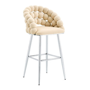 English Elm Bubble Cloud Velvet Counter Stools Set of 2 with Sculpted Back for Kitchen Island Bar Beige Chrome W3875P462106