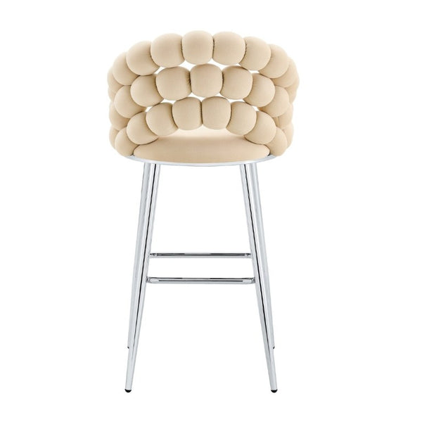 English Elm Bubble Cloud Velvet Counter Stools Set of 2 with Sculpted Back for Kitchen Island Bar Beige Chrome W3875P462106