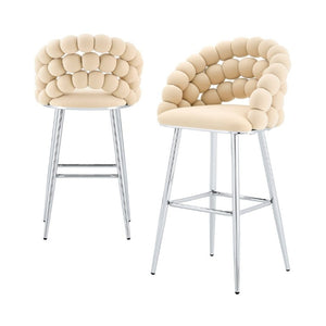 English Elm Bubble Cloud Velvet Counter Stools Set of 2 with Sculpted Back for Kitchen Island Bar Beige Chrome W3875P462106