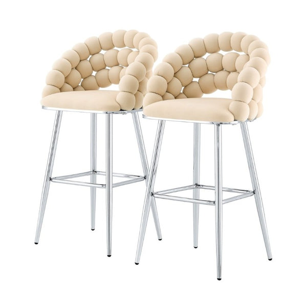 English Elm Bubble Cloud Velvet Counter Stools Set of 2 with Sculpted Back for Kitchen Island Bar Beige Chrome W3875P462106