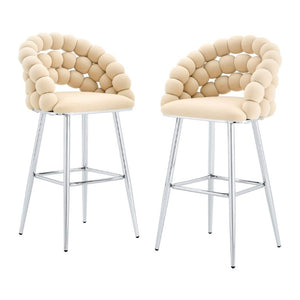 English Elm Bubble Cloud Velvet Counter Stools Set of 2 with Sculpted Back for Kitchen Island Bar Beige Chrome W3875P462106