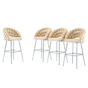 English Elm Bubble Cloud Velvet Counter Stools Set of 2 with Sculpted Back for Kitchen Island Bar Beige Chrome W3875P462106