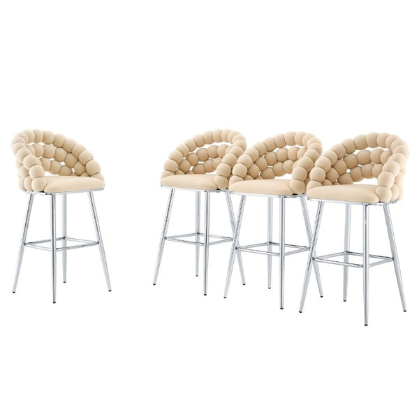 English Elm Bubble Cloud Velvet Counter Stools Set of 2 with Sculpted Back for Kitchen Island Bar Beige Chrome W3875P462106
