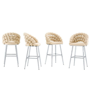 English Elm Bubble Cloud Velvet Counter Stools Set of 2 with Sculpted Back for Kitchen Island Bar Beige Chrome W3875P462106