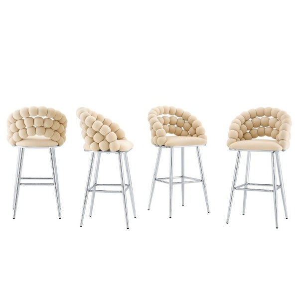 English Elm Bubble Cloud Velvet Counter Stools Set of 2 with Sculpted Back for Kitchen Island Bar Beige Chrome W3875P462106