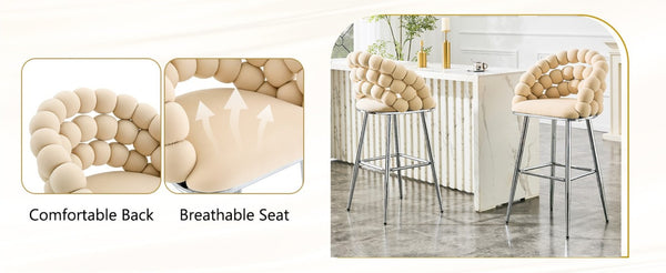 English Elm Bubble Cloud Velvet Counter Stools Set of 2 with Sculpted Back for Kitchen Island Bar Beige Chrome W3875P462106