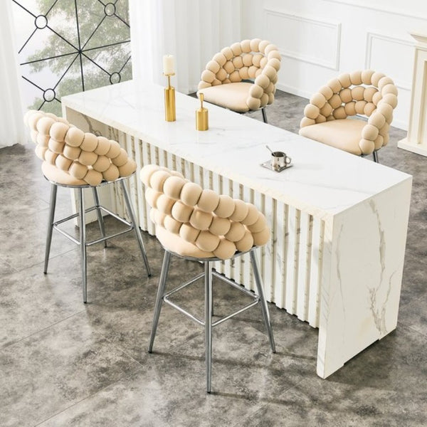 English Elm Bubble Cloud Velvet Counter Stools Set of 2 with Sculpted Back for Kitchen Island Bar Beige Chrome W3875P462106