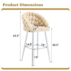 English Elm Bubble Cloud Velvet Counter Stools Set of 2 with Sculpted Back for Kitchen Island Bar Beige Chrome W3875P462106