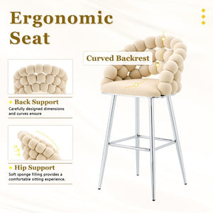 English Elm Bubble Cloud Velvet Counter Stools Set of 2 with Sculpted Back for Kitchen Island Bar Beige Chrome W3875P462106