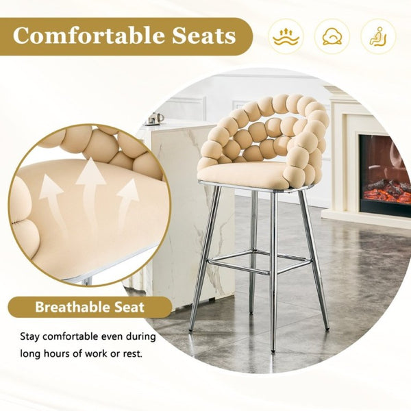 English Elm Bubble Cloud Velvet Counter Stools Set of 2 with Sculpted Back for Kitchen Island Bar Beige Chrome W3875P462106
