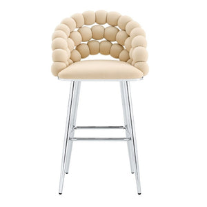English Elm Bubble Cloud Velvet Counter Stools Set of 2 with Sculpted Back for Kitchen Island Bar Beige Chrome W3875P462106