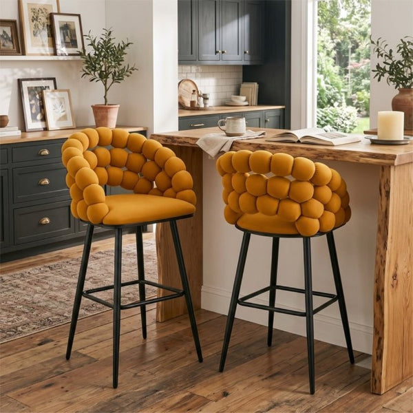 English Elm Bubble Cloud Velvet Counter Stools Set of 2 with Sculpted Back for Kitchen Island Bar Orange Matte Black W3875P462107