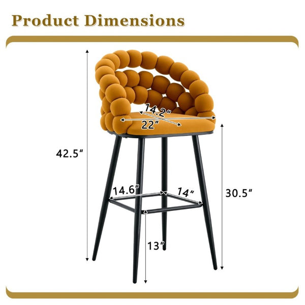 English Elm Bubble Cloud Velvet Counter Stools Set of 2 with Sculpted Back for Kitchen Island Bar Orange Matte Black W3875P462107