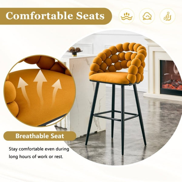 English Elm Bubble Cloud Velvet Counter Stools Set of 2 with Sculpted Back for Kitchen Island Bar Orange Matte Black W3875P462107