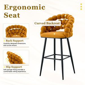English Elm Bubble Cloud Velvet Counter Stools Set of 2 with Sculpted Back for Kitchen Island Bar Orange Matte Black W3875P462107