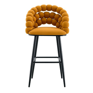 English Elm Bubble Cloud Velvet Counter Stools Set of 2 with Sculpted Back for Kitchen Island Bar Orange Matte Black W3875P462107