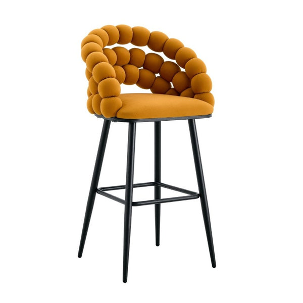 English Elm Bubble Cloud Velvet Counter Stools Set of 2 with Sculpted Back for Kitchen Island Bar Orange Matte Black W3875P462107