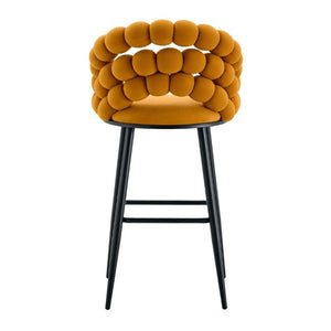 English Elm Bubble Cloud Velvet Counter Stools Set of 2 with Sculpted Back for Kitchen Island Bar Orange Matte Black W3875P462107