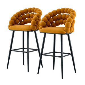 English Elm Bubble Cloud Velvet Counter Stools Set of 2 with Sculpted Back for Kitchen Island Bar Orange Matte Black W3875P462107