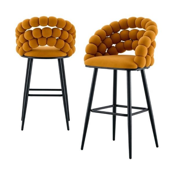 English Elm Bubble Cloud Velvet Counter Stools Set of 2 with Sculpted Back for Kitchen Island Bar Orange Matte Black W3875P462107