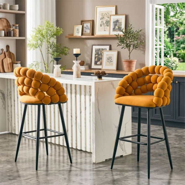 English Elm Bubble Cloud Velvet Counter Stools Set of 2 with Sculpted Back for Kitchen Island Bar Orange Matte Black W3875P462107