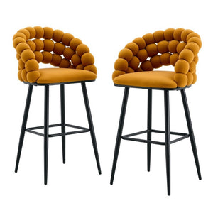 English Elm Bubble Cloud Velvet Counter Stools Set of 2 with Sculpted Back for Kitchen Island Bar Orange Matte Black W3875P462107
