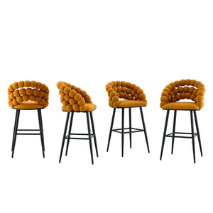 English Elm Bubble Cloud Velvet Counter Stools Set of 2 with Sculpted Back for Kitchen Island Bar Orange Matte Black W3875P462107