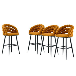 English Elm Bubble Cloud Velvet Counter Stools Set of 2 with Sculpted Back for Kitchen Island Bar Orange Matte Black W3875P462107