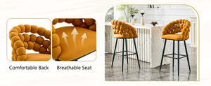 English Elm Bubble Cloud Velvet Counter Stools Set of 2 with Sculpted Back for Kitchen Island Bar Orange Matte Black W3875P462107
