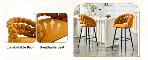 English Elm Bubble Cloud Velvet Counter Stools Set of 2 with Sculpted Back for Kitchen Island Bar Orange Matte Black W3875P462107
